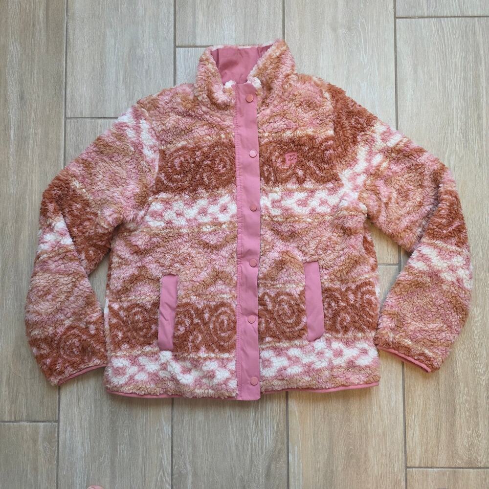 NWT Billabong Teddy Fleece Jacket Womens XL Pink Aztec Snap Zip Sherpa Coat